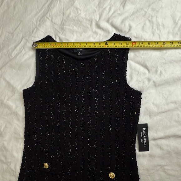 Isaac Mizrahi New York Black Sequin Tweed Sheath Dress Gold Buttons Size M - Picture 11 of 14